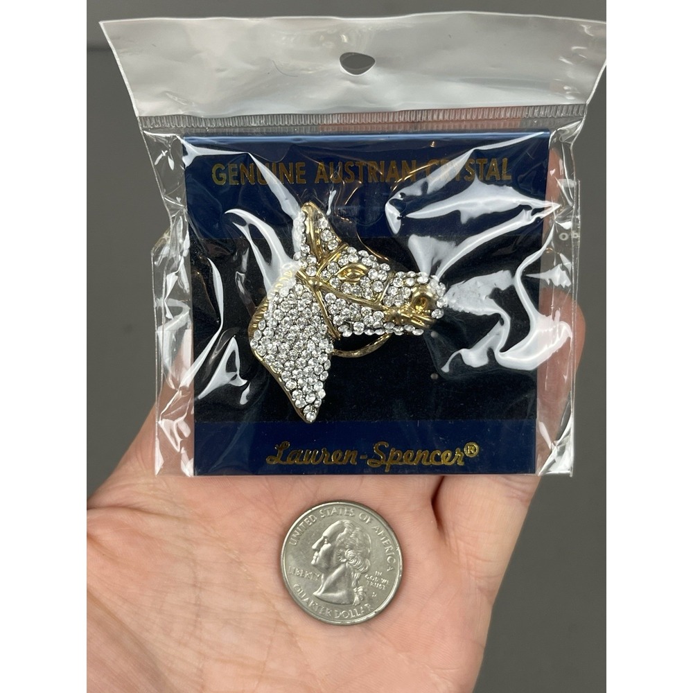 NEW Lauren Spencer Horse Head Equestrian Brooch Austrian Crystal Rhinestone Pin - Picture 5 of 6